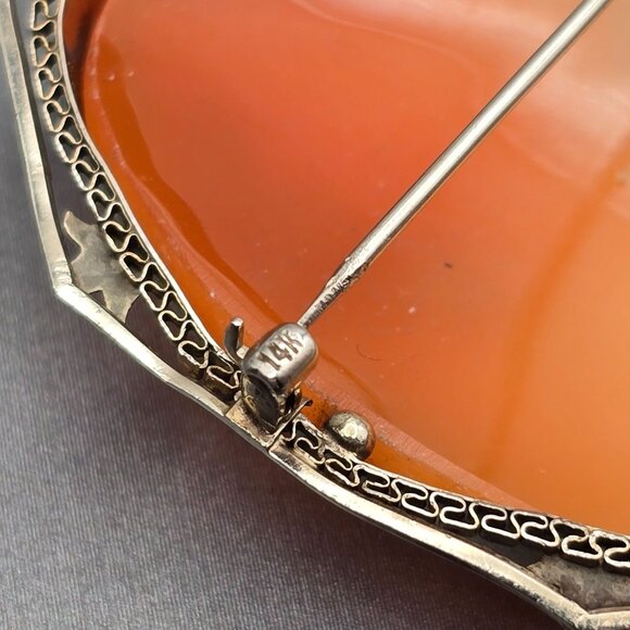 Antique 14K White Gold Cameo Brooch/Pendant 2" Filigree Frame 13.72g 44x36mm - Picture 12 of 16